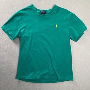 Polo Ralph Lauren Shirt Youth Boys Large Blue Green Short Sleeve V-Neck Preppy